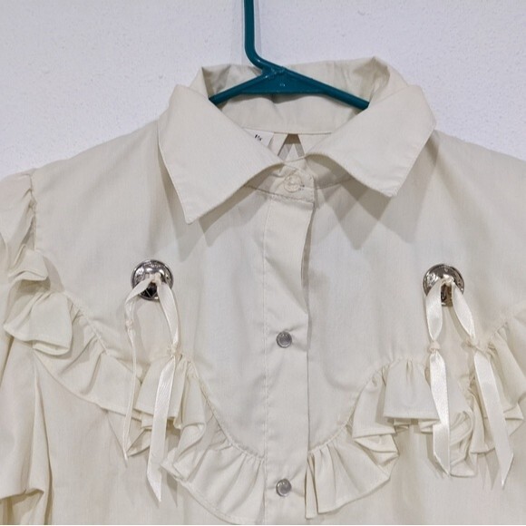 Vtg Western Style Pearl Button Blouse, Cream, Carol's Country Corner, Women's 6 - Picture 2 of 12